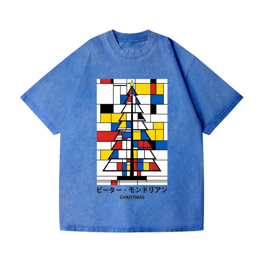 Christmas Tree Mondrian Pop Art Vintage Wash Japanese Design T-Shirt