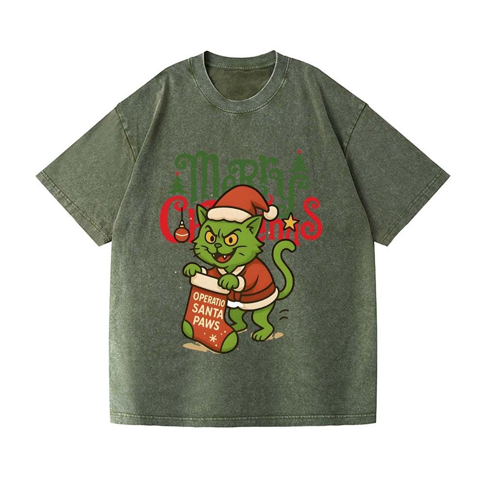 Christmas Cat Vintage Wash Japanese Design T-Shirt
