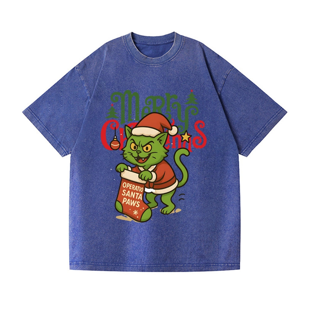Christmas Cat Vintage Wash Japanese Design T-Shirt