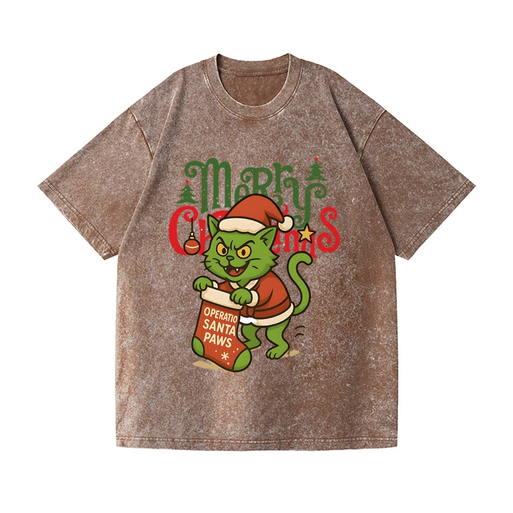 Christmas Cat Vintage Wash Japanese Design T-Shirt