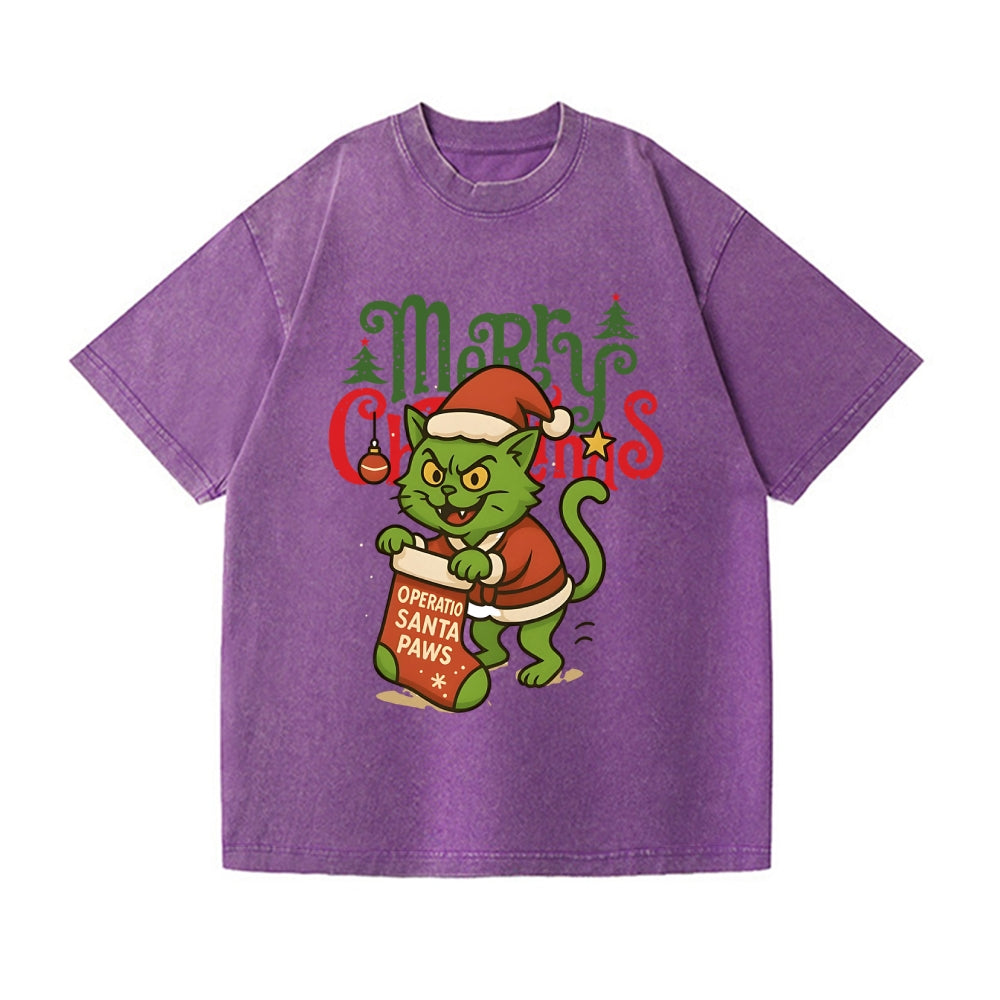 Christmas Cat Vintage Wash Japanese Design T-Shirt