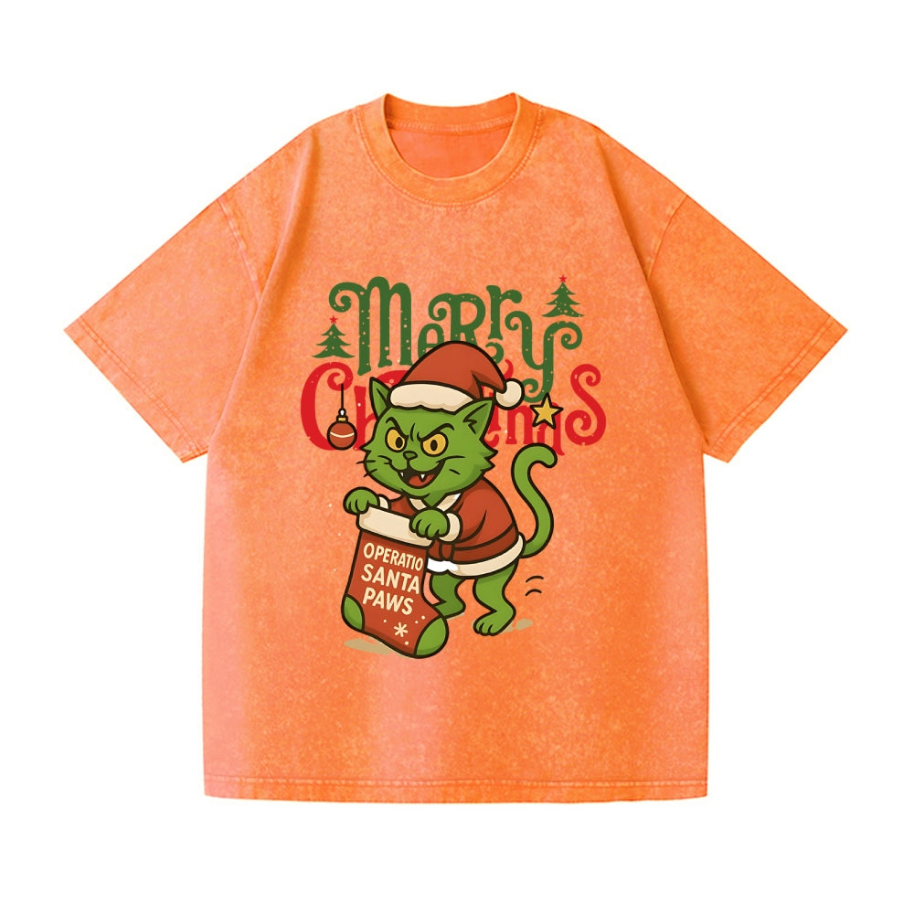 Christmas Cat Vintage Wash Japanese Design T-Shirt