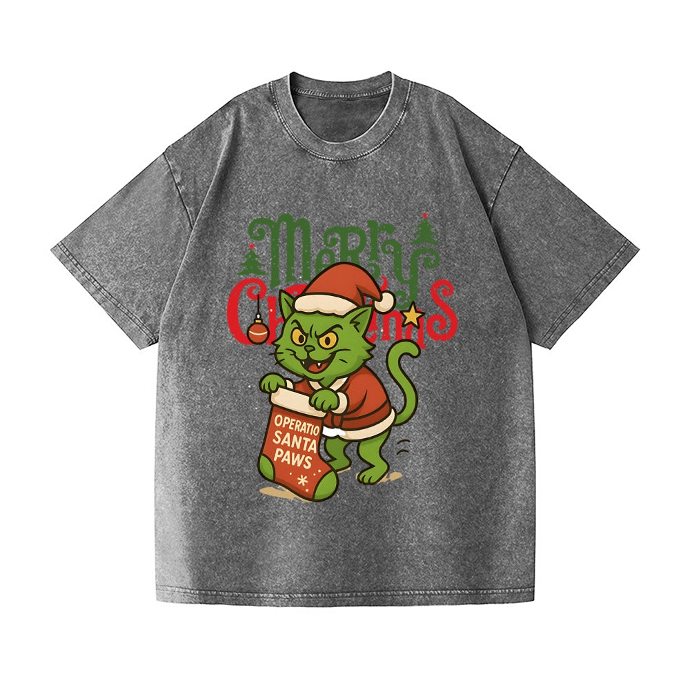 Christmas Cat Vintage Wash Japanese Design T-Shirt