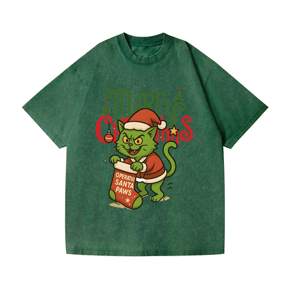 Christmas Cat Vintage Wash Japanese Design T-Shirt