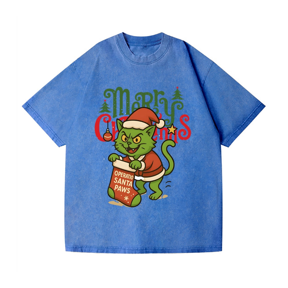 Christmas Cat Vintage Wash Japanese Design T-Shirt