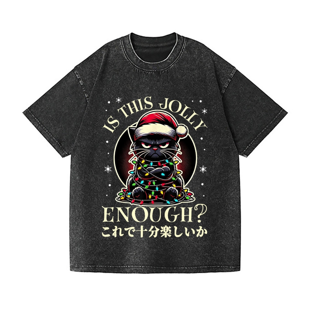 Christmas Cat Vintage Wash Japanese Design T-Shirt