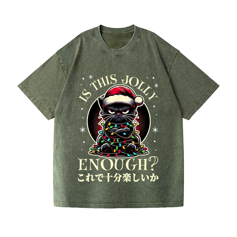 Christmas Cat Vintage Wash Japanese Design T-Shirt