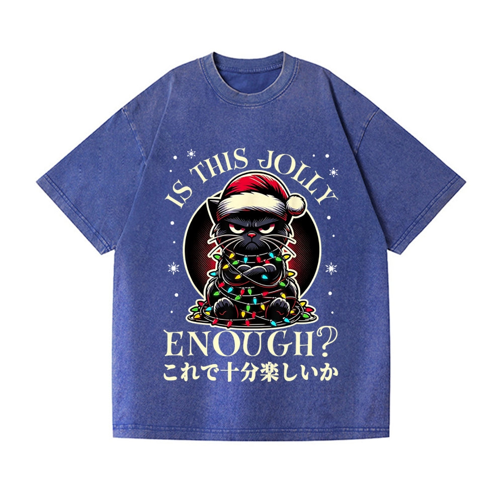Christmas Cat Vintage Wash Japanese Design T-Shirt
