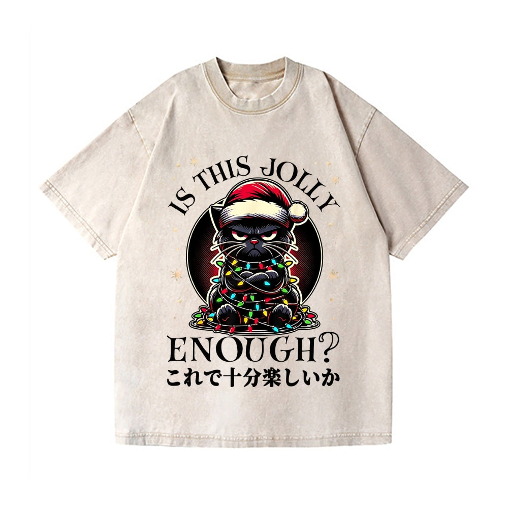 Christmas Cat Vintage Wash Japanese Design T-Shirt