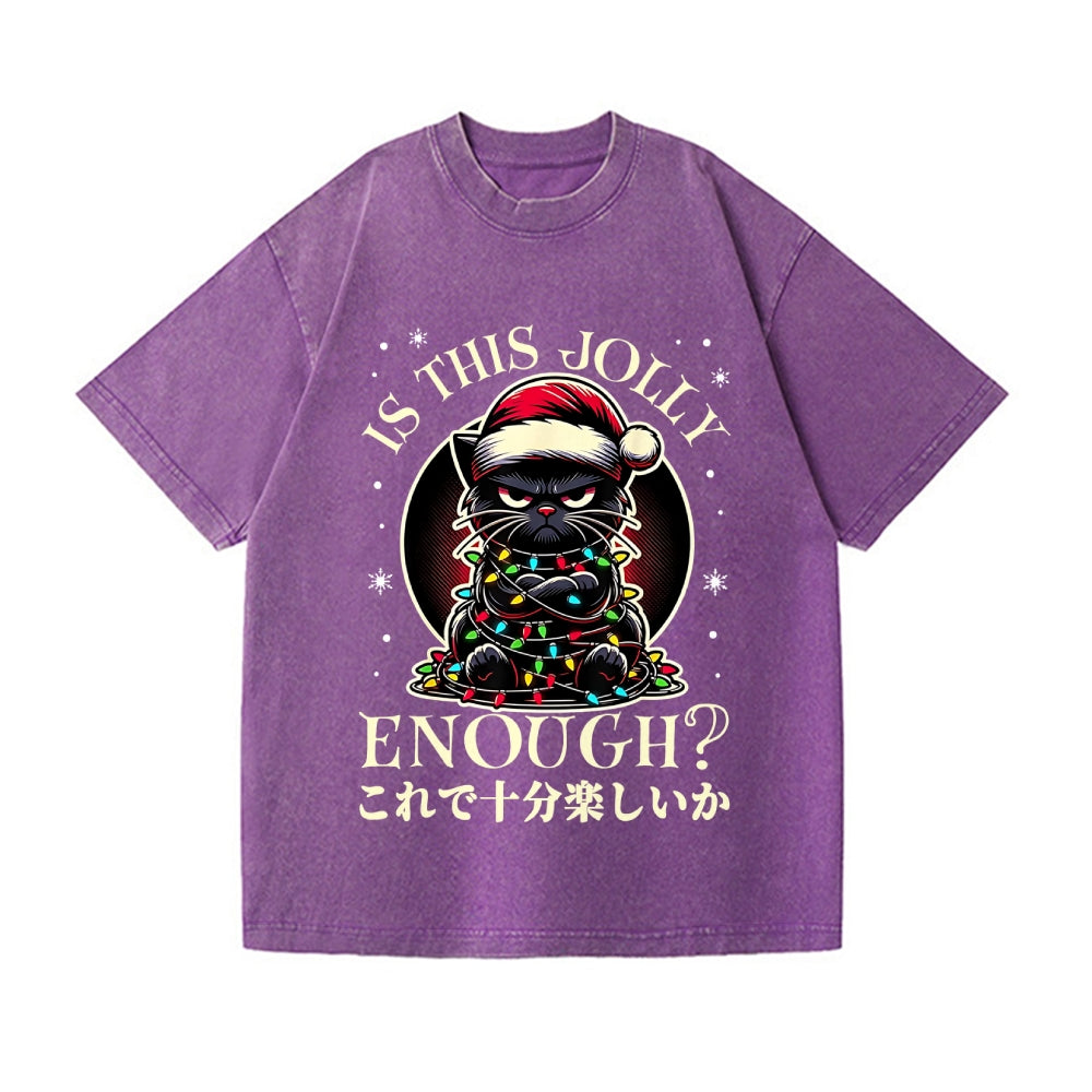 Christmas Cat Vintage Wash Japanese Design T-Shirt