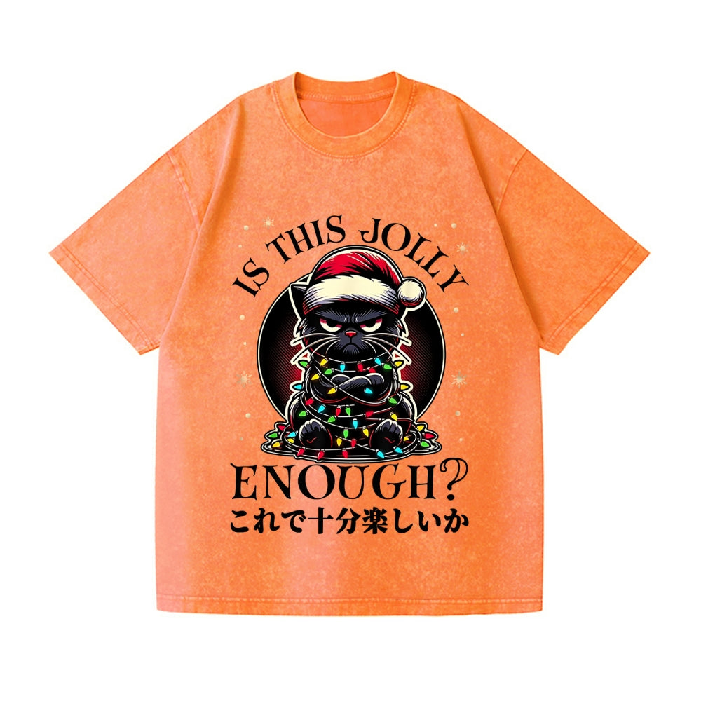 Christmas Cat Vintage Wash Japanese Design T-Shirt
