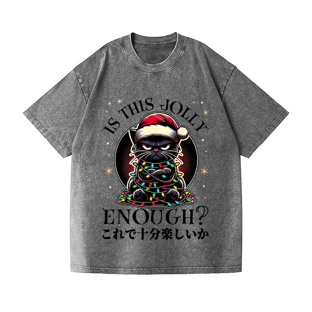 Christmas Cat Vintage Wash Japanese Design T-Shirt