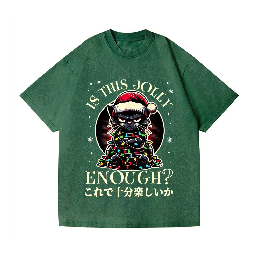 Christmas Cat Vintage Wash Japanese Design T-Shirt