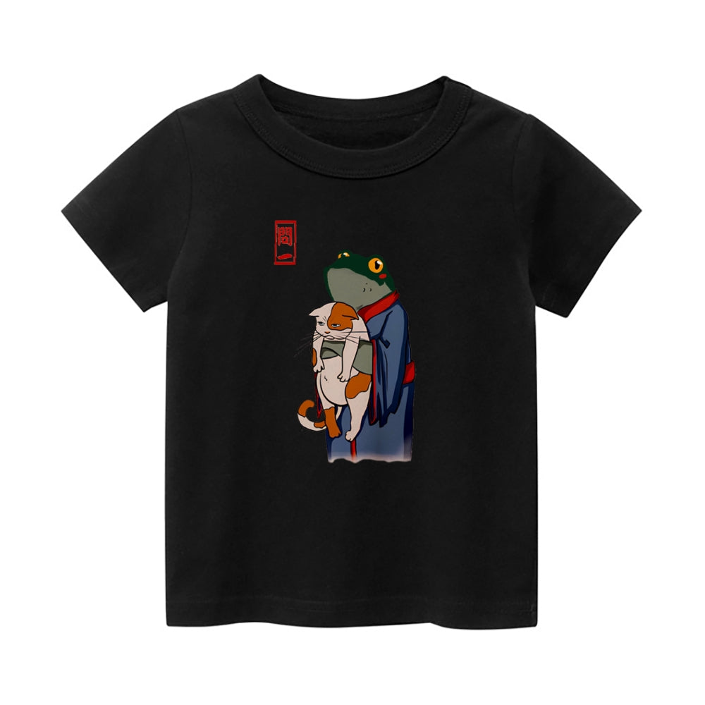 Frog Cat Vintage Kids Cotton T-shirt