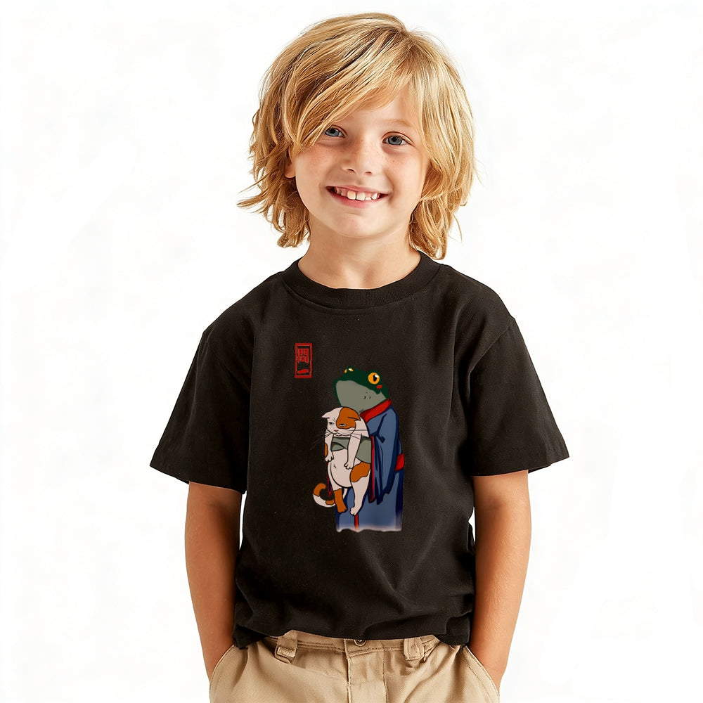 Frog Cat Vintage Kids Cotton T-shirt