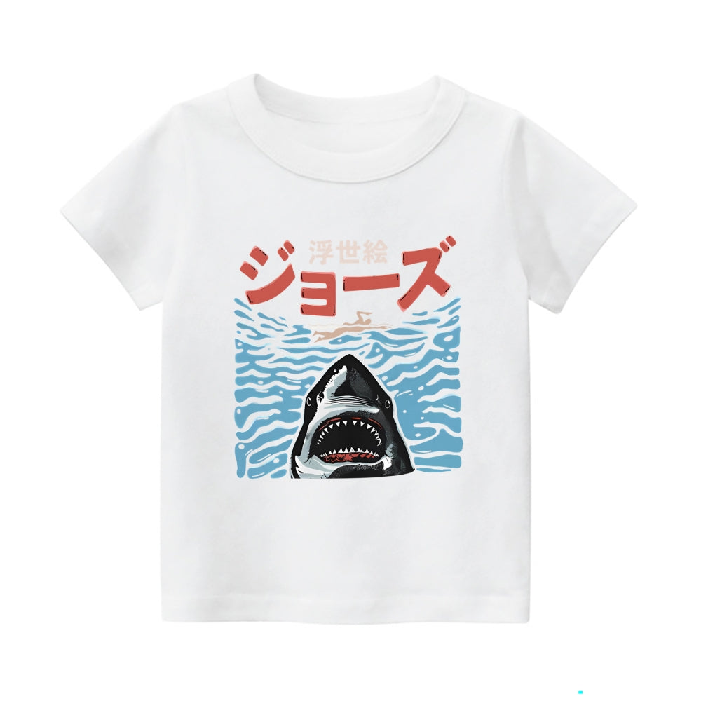 Ukiyoe Jaws Vintage Kids Cotton T-shirt