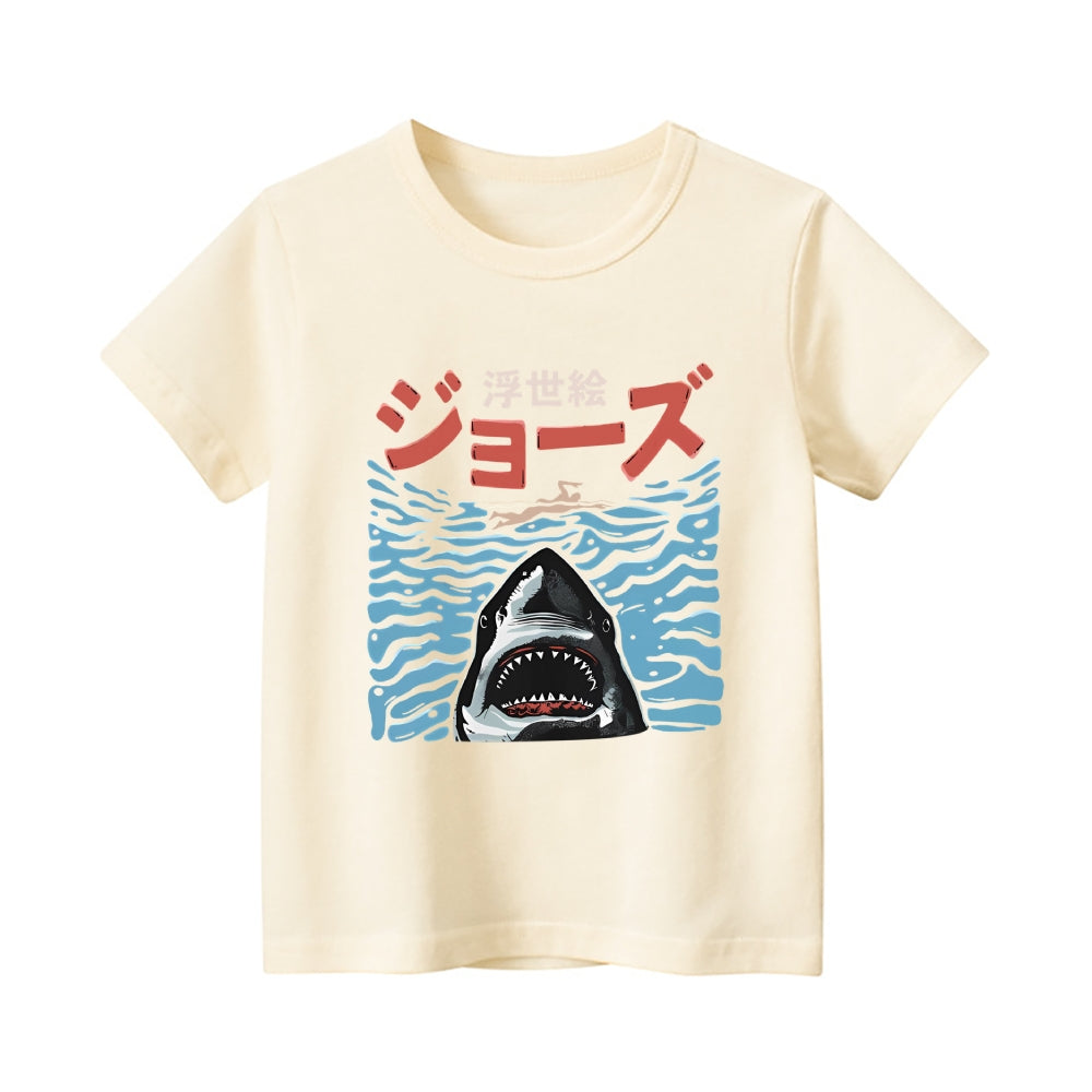 Ukiyoe Jaws Vintage Kids Cotton T-shirt