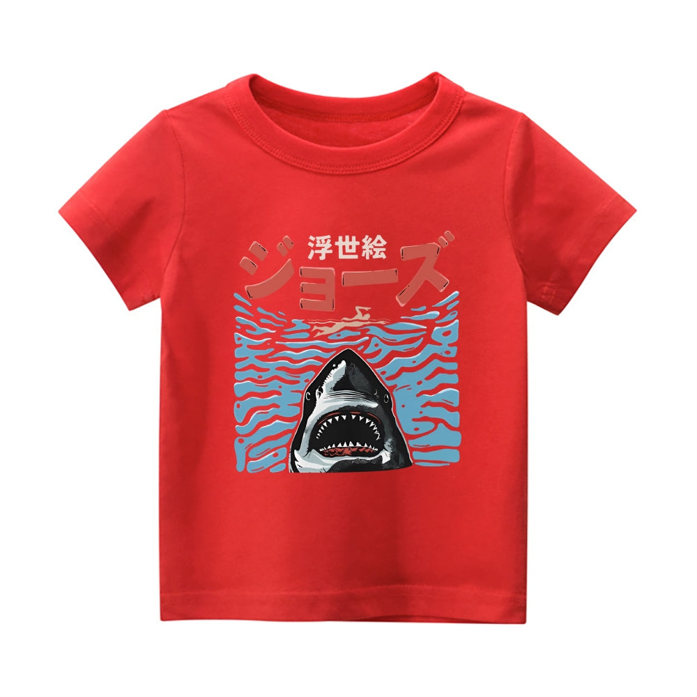 Ukiyoe Jaws Vintage Kids Cotton T-shirt