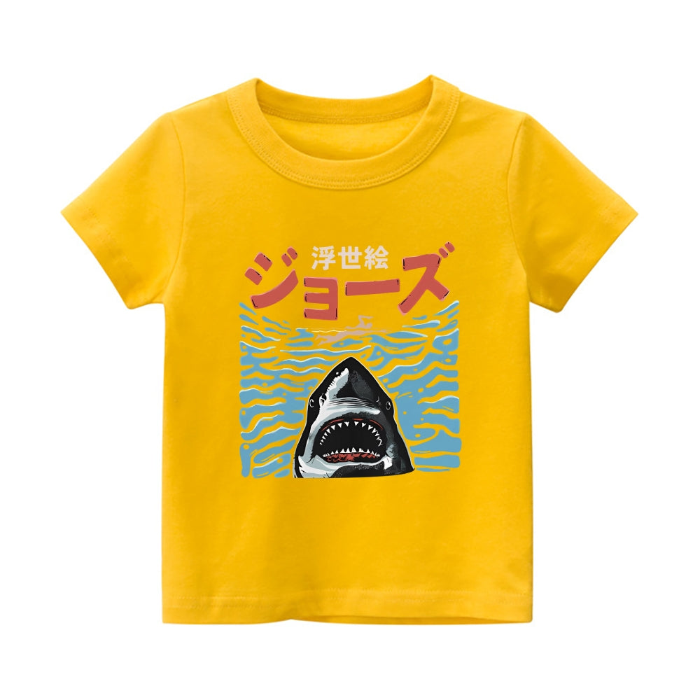 Ukiyoe Jaws Vintage Kids Cotton T-shirt