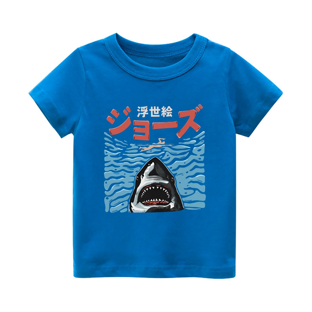 Ukiyoe Jaws Vintage Kids Cotton T-shirt