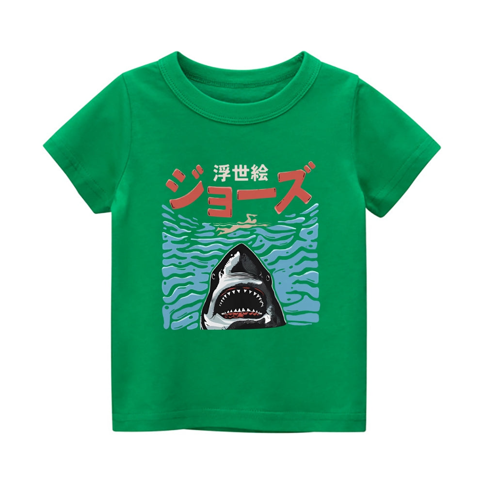 Ukiyoe Jaws Vintage Kids Cotton T-shirt