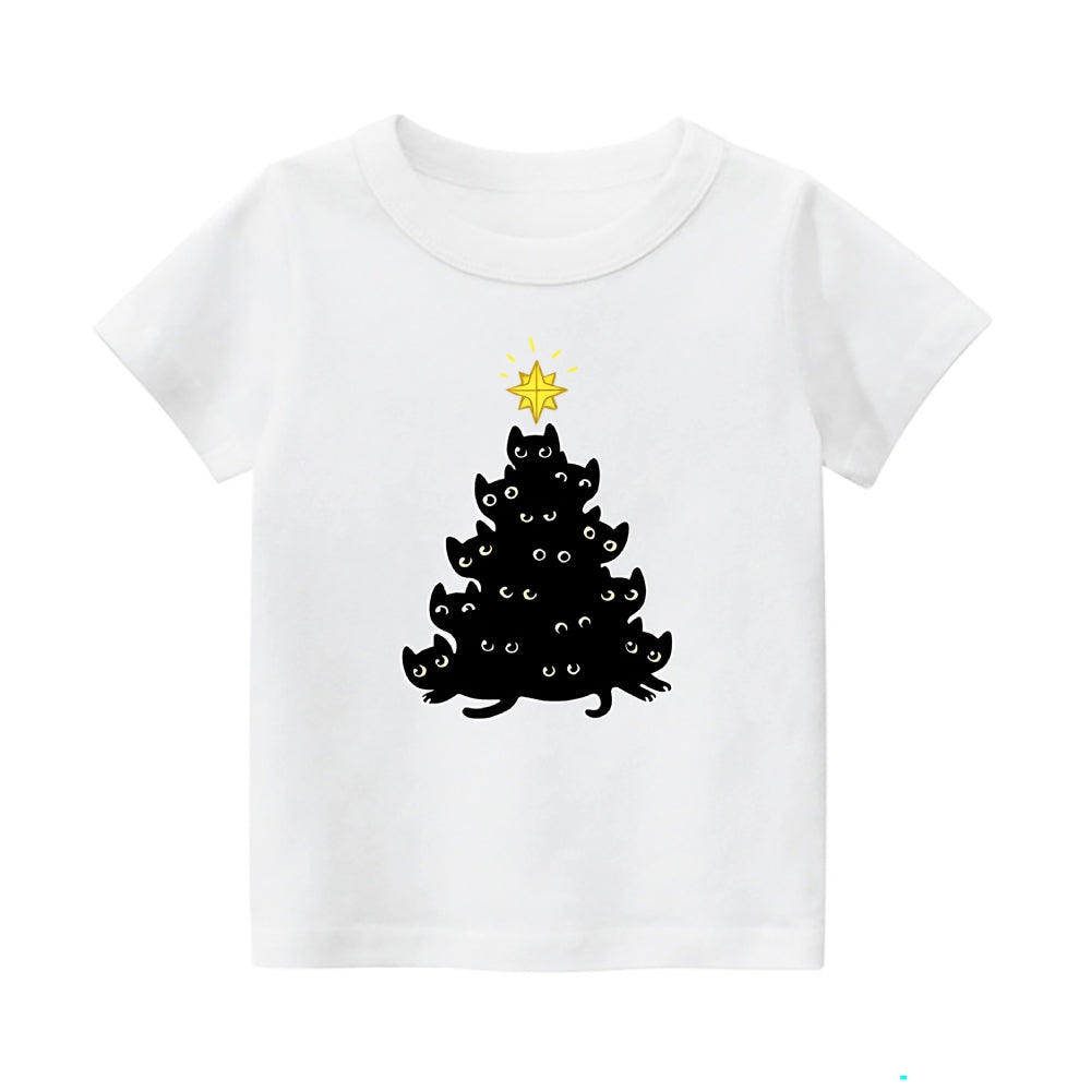 Christmas Cat Vintage Kids Cotton T-shirt