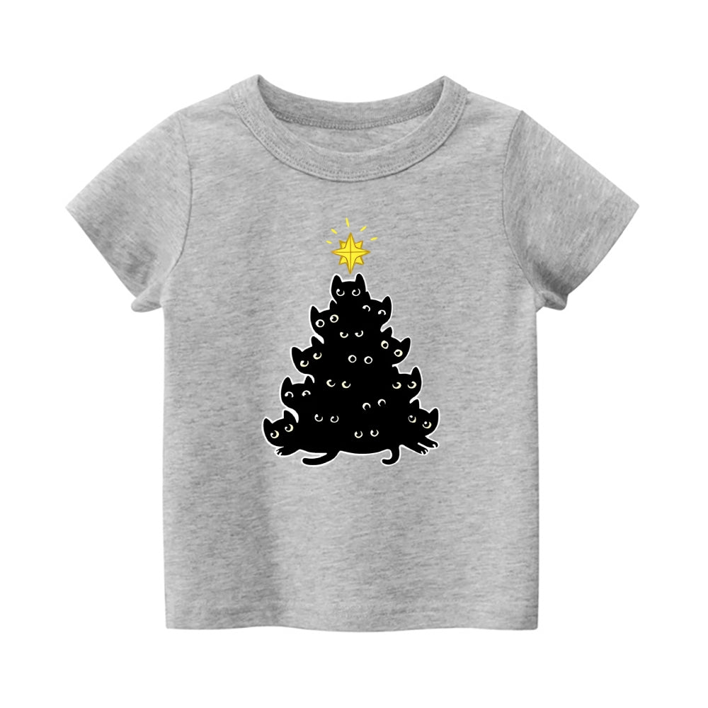 Christmas Cat Vintage Kids Cotton T-shirt