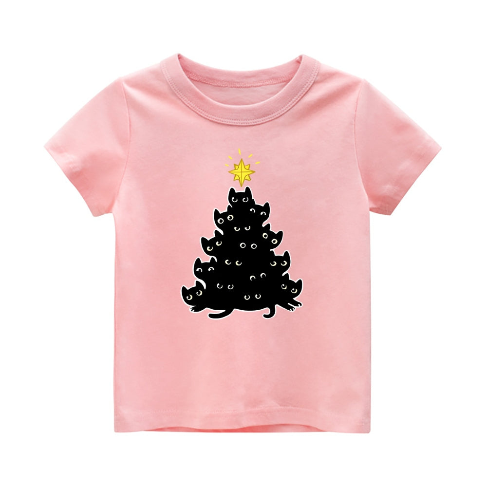 Christmas Cat Vintage Kids Cotton T-shirt