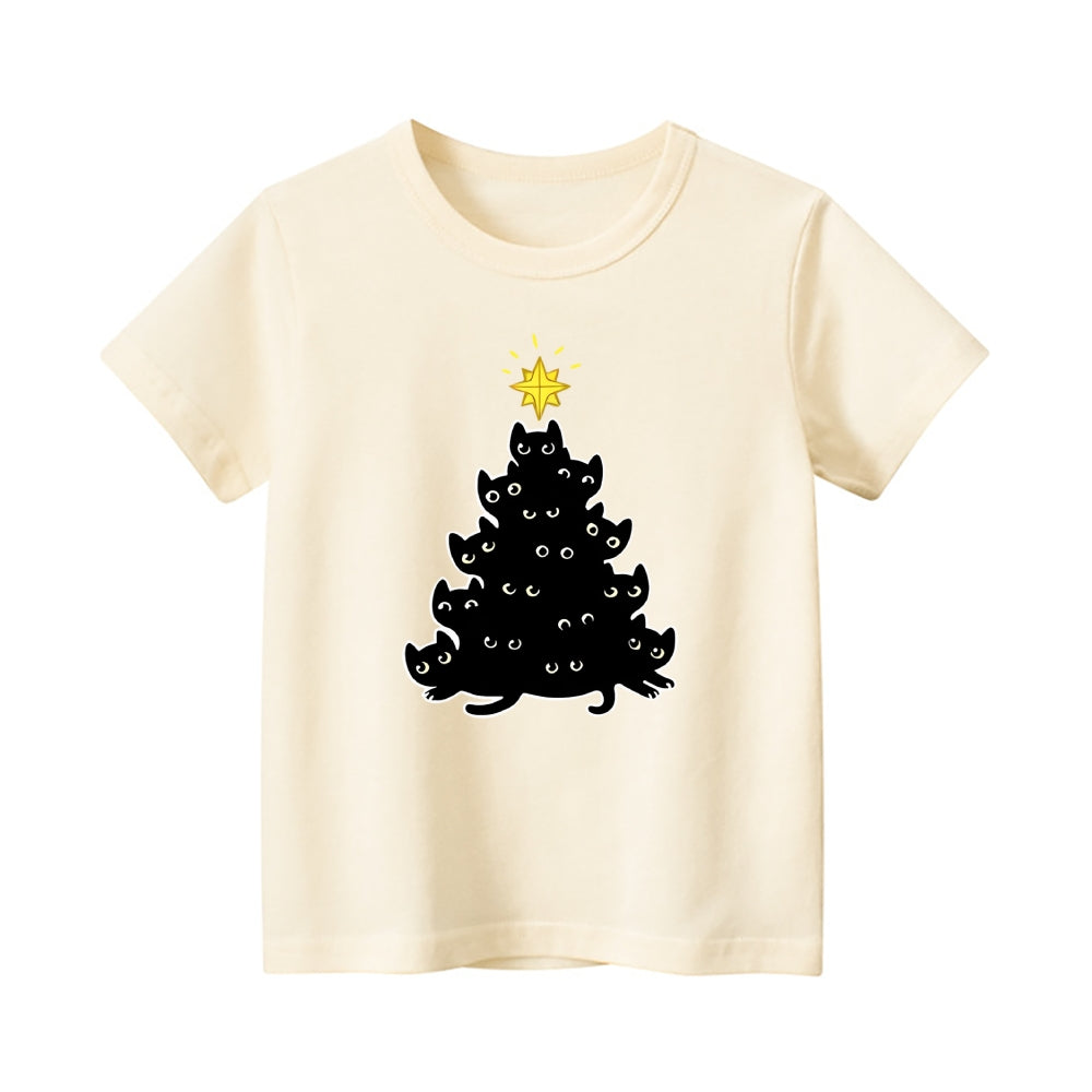 Christmas Cat Vintage Kids Cotton T-shirt
