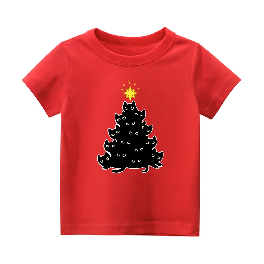 Christmas Cat Vintage Kids Cotton T-shirt