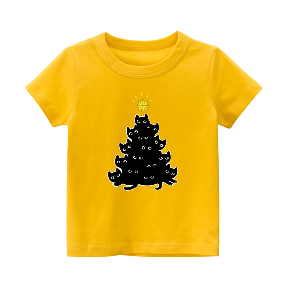Christmas Cat Vintage Kids Cotton T-shirt