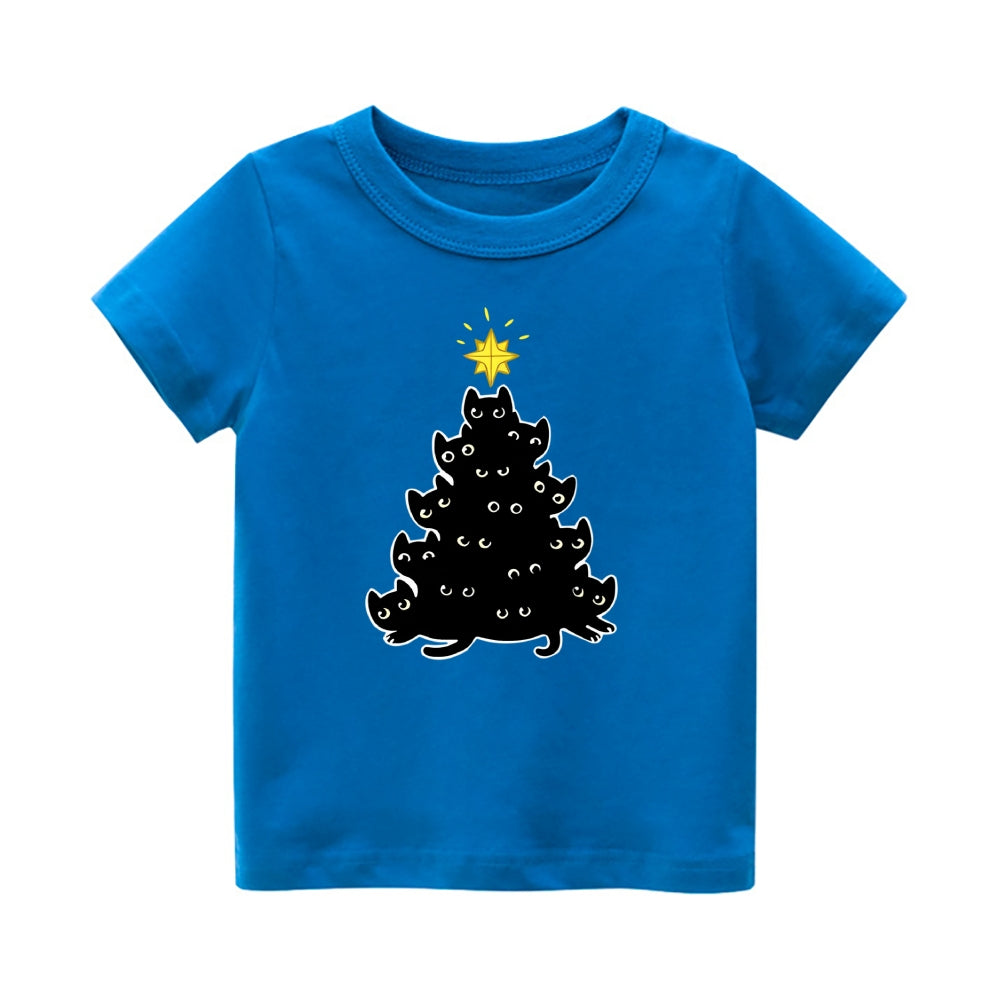 Christmas Cat Vintage Kids Cotton T-shirt