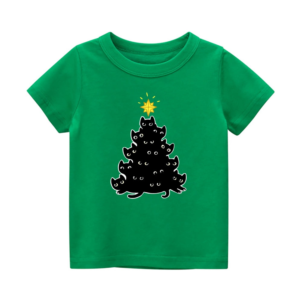 Christmas Cat Vintage Kids Cotton T-shirt