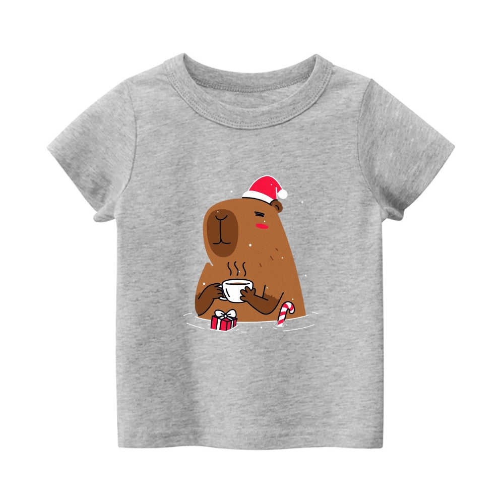 Christmas Capybara Vintage Kids Cotton T-shirt