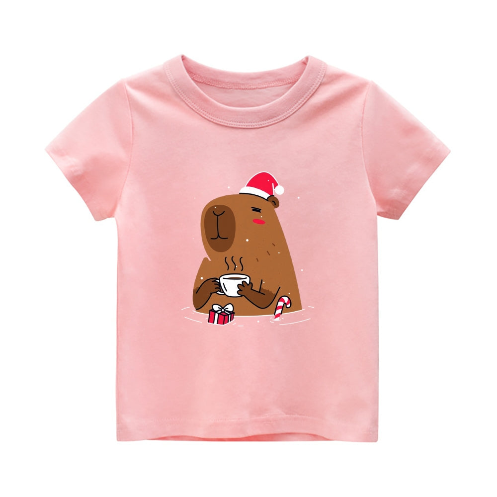 Christmas Capybara Vintage Kids Cotton T-shirt