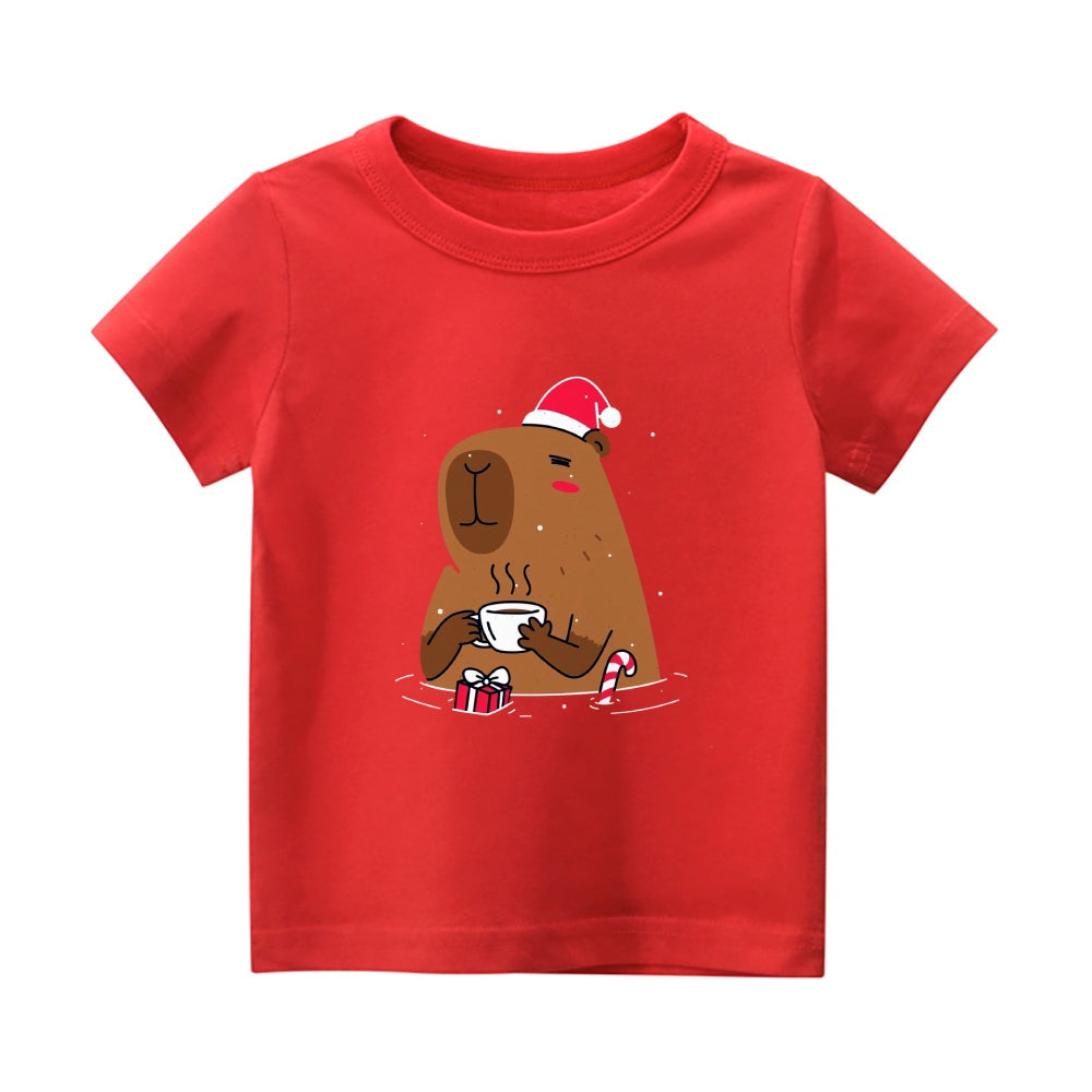 Christmas Capybara Vintage Kids Cotton T-shirt