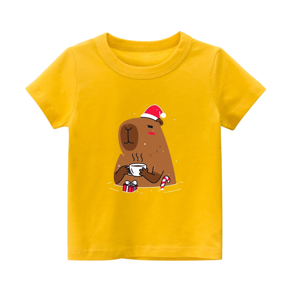 Christmas Capybara Vintage Kids Cotton T-shirt