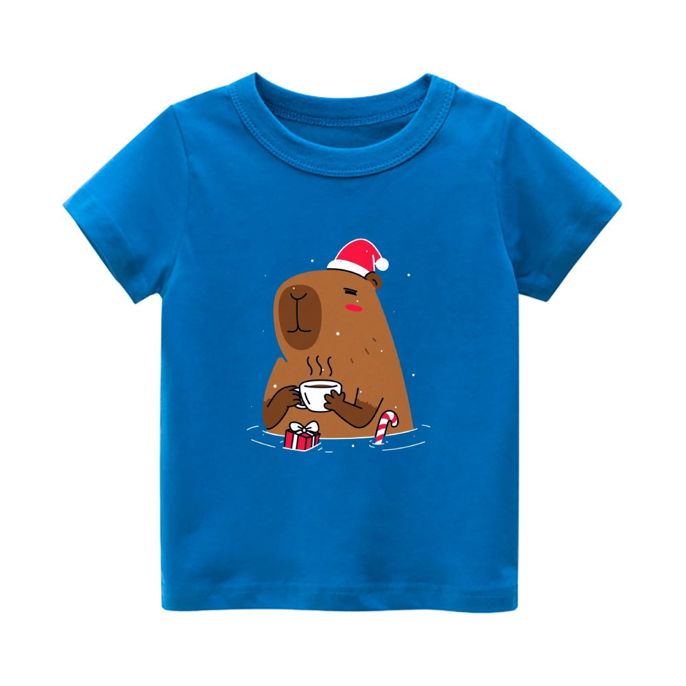 Christmas Capybara Vintage Kids Cotton T-shirt