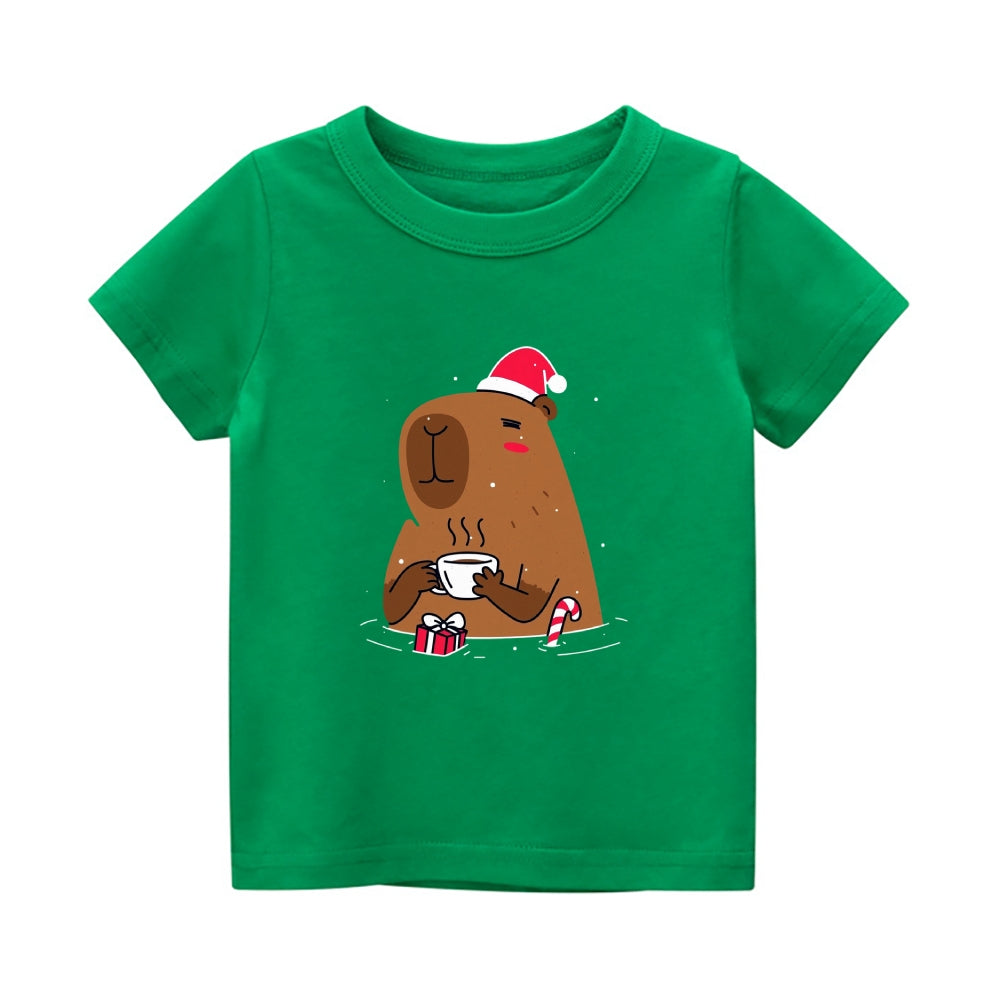 Christmas Capybara Vintage Kids Cotton T-shirt