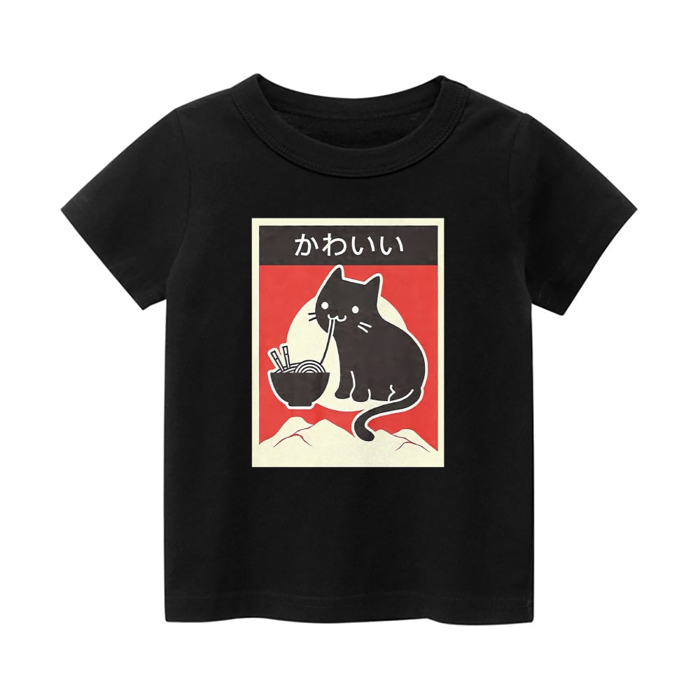 Ramen Cat Vintage Kids Cotton T-shirt