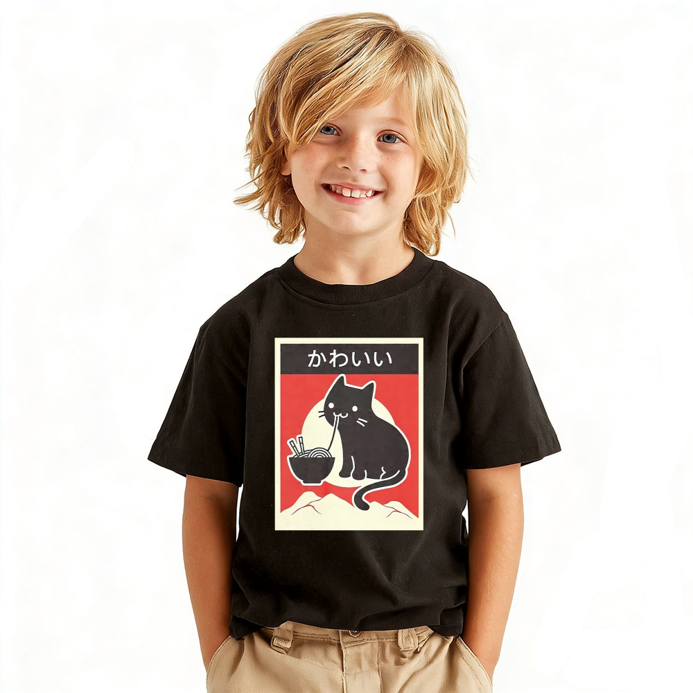 Ramen Cat Vintage Kids Cotton T-shirt