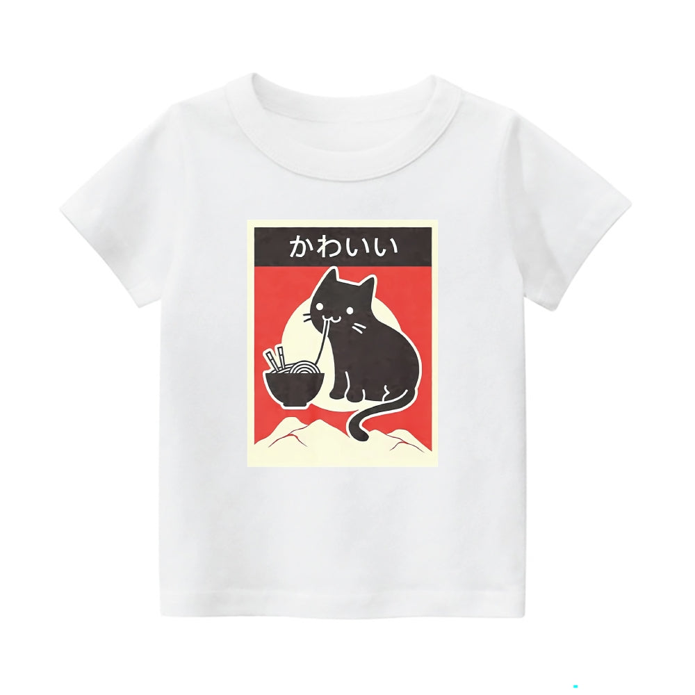 Ramen Cat Vintage Kids Cotton T-shirt