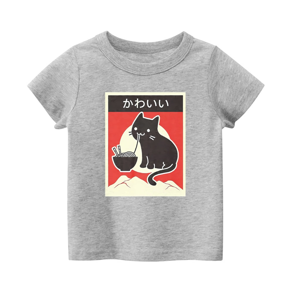 Ramen Cat Vintage Kids Cotton T-shirt