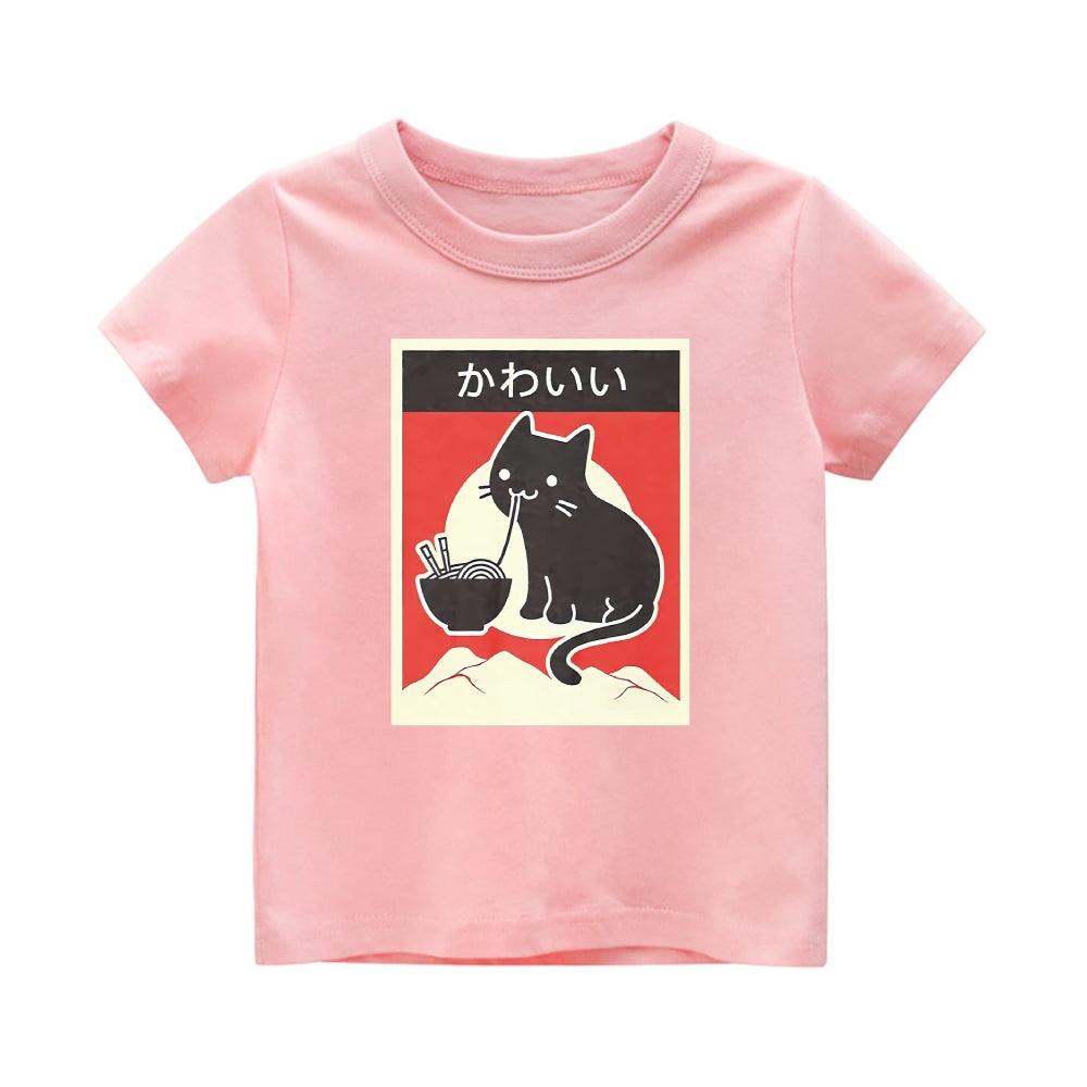 Ramen Cat Vintage Kids Cotton T-shirt