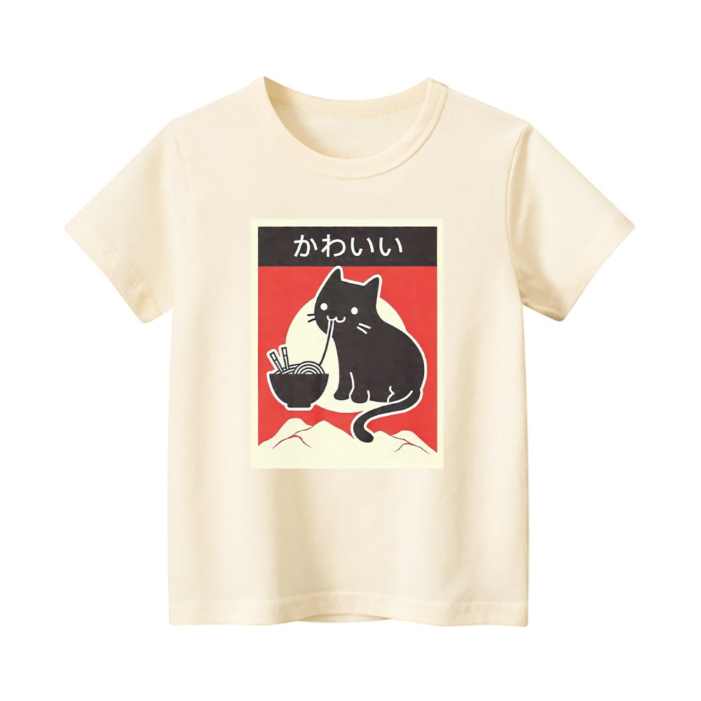 Ramen Cat Vintage Kids Cotton T-shirt