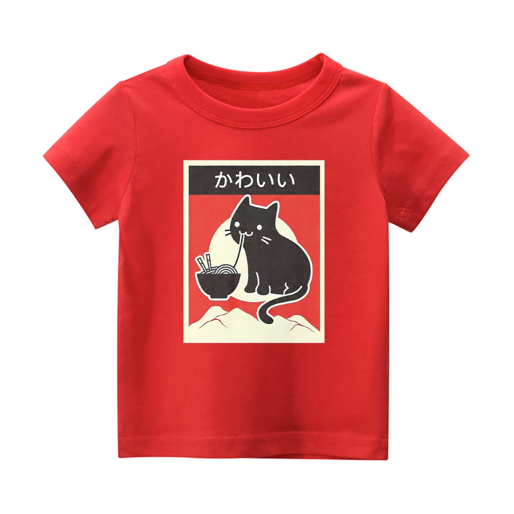 Ramen Cat Vintage Kids Cotton T-shirt