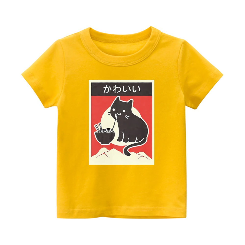 Ramen Cat Vintage Kids Cotton T-shirt