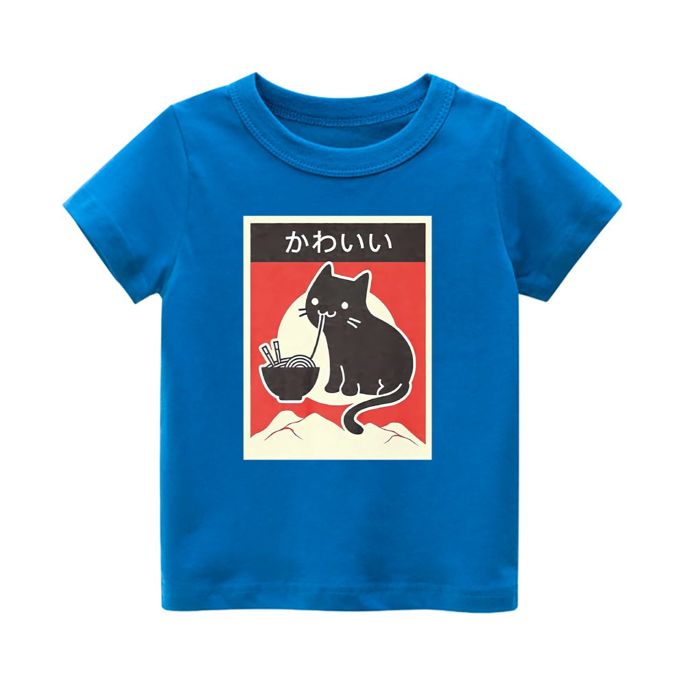Ramen Cat Vintage Kids Cotton T-shirt