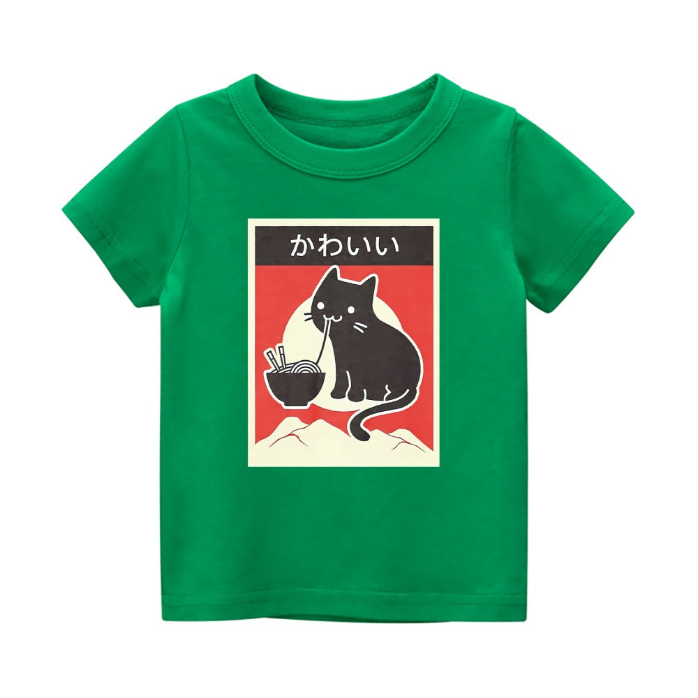 Ramen Cat Vintage Kids Cotton T-shirt