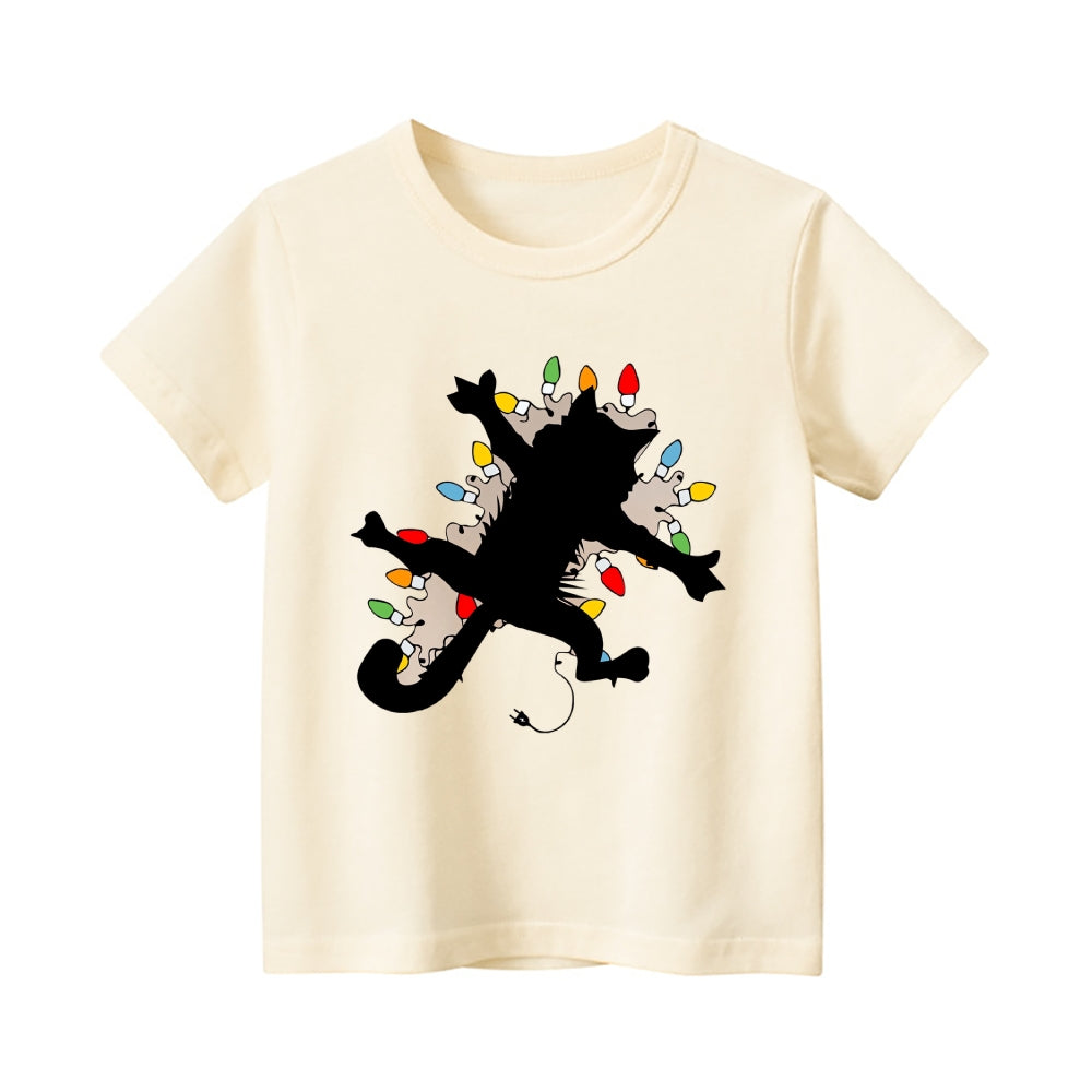 Christmas Cat Vintage Kids Cotton T-shirt